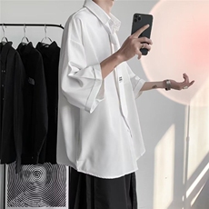 夏季男款冰丝短袖衬衣七分袖领带衬衫黑白纯色，男装衬衫，星座1013