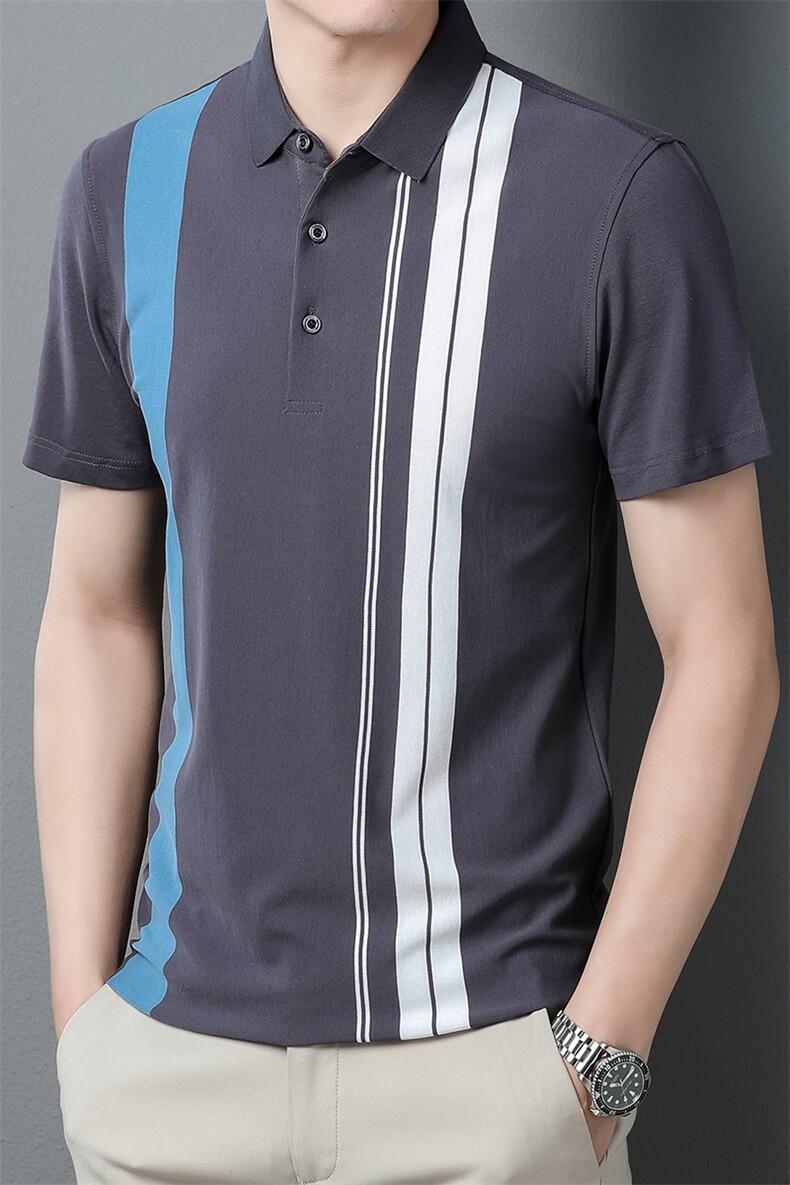 短袖休闲翻领t恤2023夏季新款短袖休闲中青年男士条纹polo体恤衫,男装T恤,电商B212（原钱塘6029）
