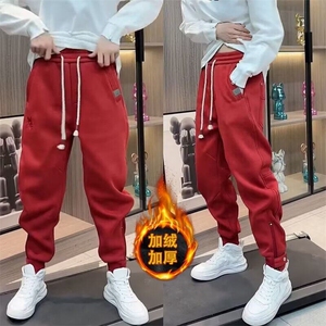 2024秋冬新款男士潮牌刺绣加厚束脚拉链休闲裤宽松弯刀裤加绒卫裤图片