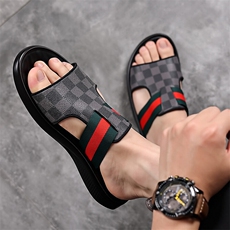 X4932-p85凉鞋男夏季新款格子沙滩鞋凉拖室外百搭拖鞋，男鞋凉鞋，星座1407-3