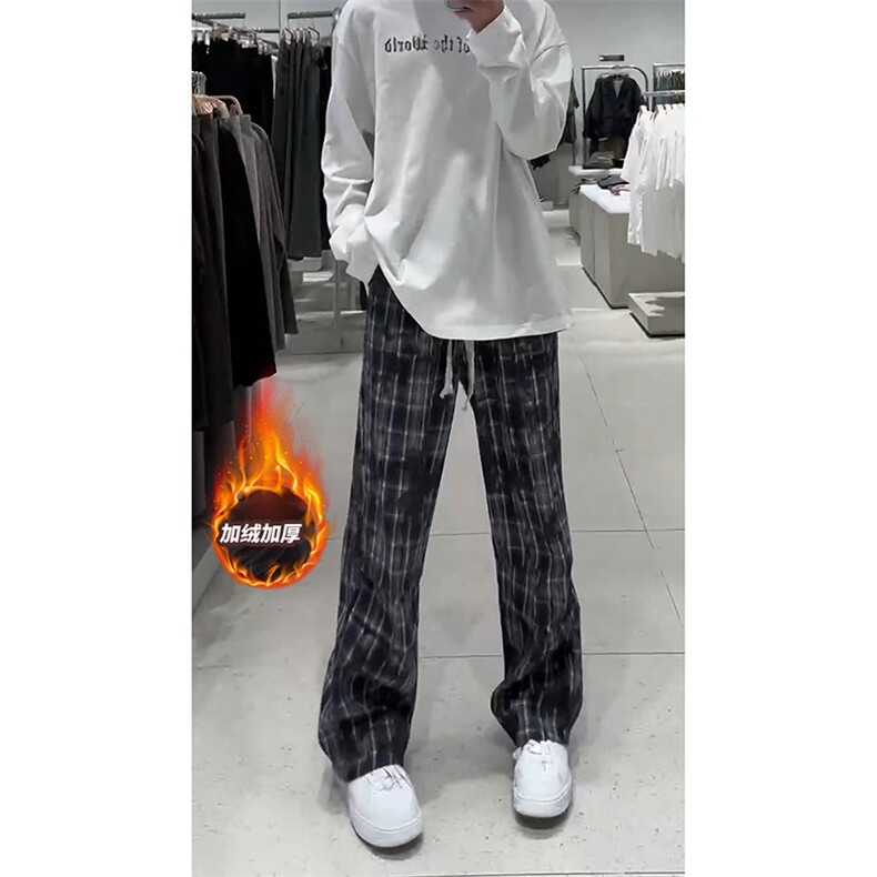 美式复古加绒加厚格子裤高腰显瘦保暖阔腿裤子HY640JRTP45，男装棉衣，电商A102B