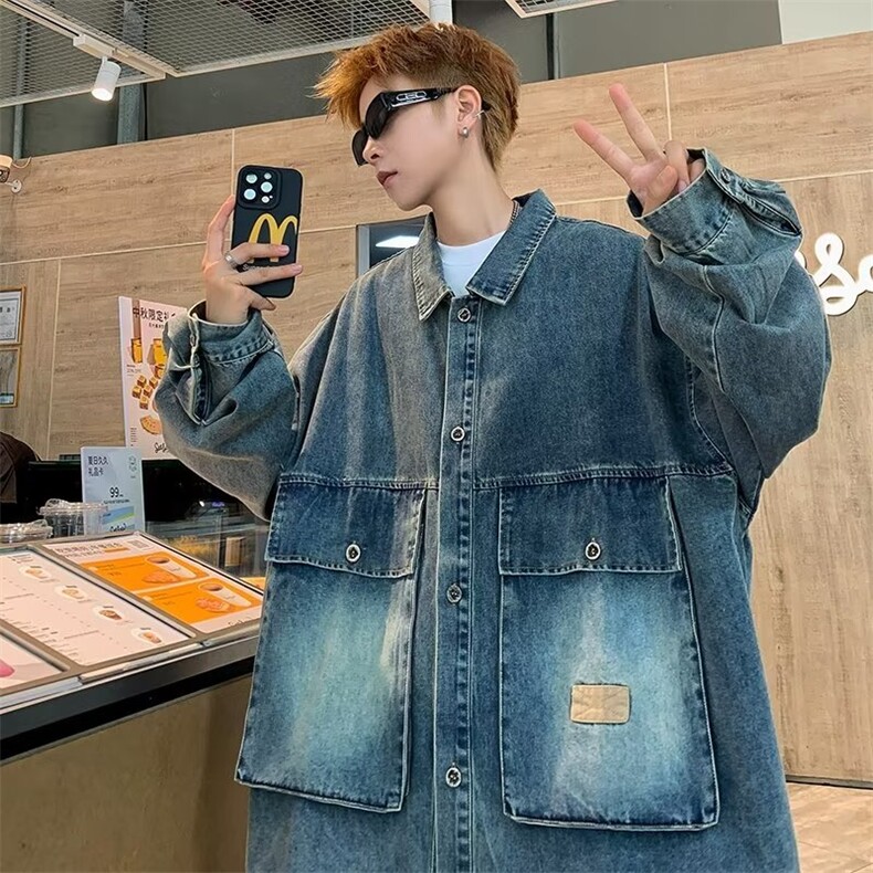 复古怀旧水洗工装牛仔夹克街头潮牌大口袋中性风外套J2302-P65，男装工装外套，星座1001-1