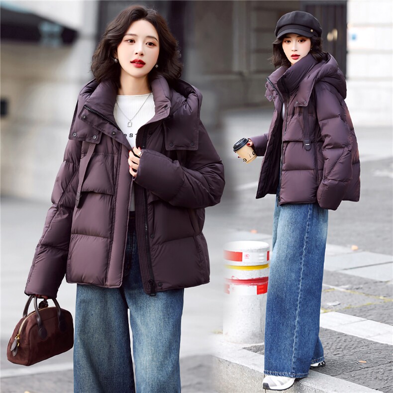 新标90白鸭绒短款羽绒服女2025年冬季新款立领连帽羽绒服图片