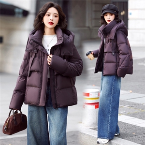 新标90白鸭绒短款羽绒服女2025年冬季新款立领连帽羽绒服图片