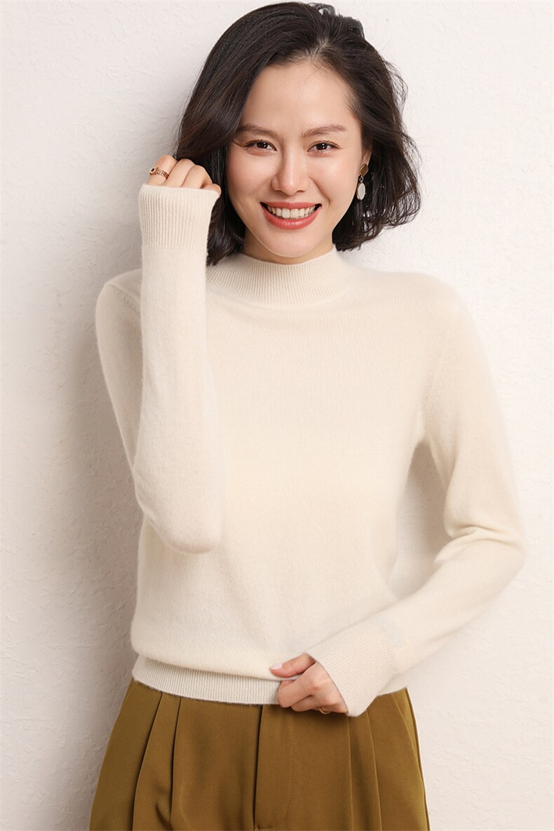山羊绒秋冬显瘦半高领女打底衫保暖长袖套头,女装羊绒衫,五色羊羊绒
