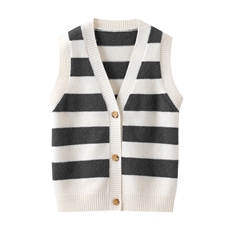 新款百搭V字领条纹开衫马甲，童装儿童羊毛衫，鑫贝羊绒