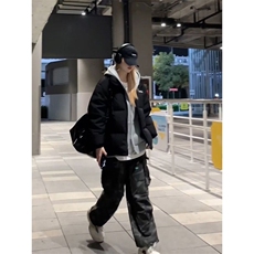 韩系复古风假两件连帽面包服外套冬季宽松时尚感棉衣棉袄，男装棉衣，星座506A