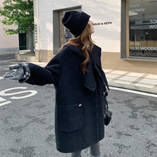 现货新款双面韩系格子披肩围巾双面羊绒大衣中长宽减龄羊毛呢外套，女装双面呢大衣，网红馆