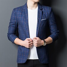 西装男士商务外套2023春季新款中青年上衣格子休闲西服男装,男装西服,电商B212（原钱塘6029）