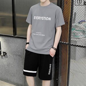 短裤男士2021新款夏装运动休闲宽松中裤韩版短袖t恤套装T722-P35图片