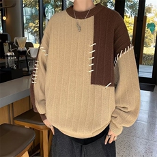 撞色毛衣男生秋冬季潮牌宽松休闲慵懒风设计感小众套头针织衫，男装针织衫/毛衣，星座716-3