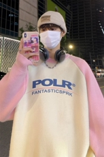 港风夜景宽松时尚撞色插肩袖字母印花圆领毛衣M81003特批55控88，男装针织衫/毛衣，电商A247