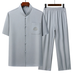 2025夏季薄款高端风绣花冰丝短袖衬衫唐装汉服套装 801-P75图片