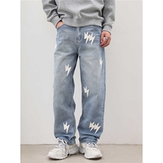 网红同款闪电牛仔裤男新款水洗cleanfit宽松直筒裤子NZT831，男装牛仔裤，星座516A