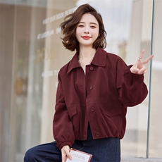 红色工装牛仔外套女短款夹克衫上衣欧货潮秋装2024年新款欧洲站，女装短外套，米雪儿