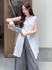 慵懒松弛感无袖背心套装女2025夏季新款复古气质格子半身裙两件套，女装套装/套裙，浙宝305