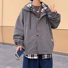 JK6006/P75秋装港风假两潮撞色连帽夹克男女大码上衣男，男装夹克，电商A141
