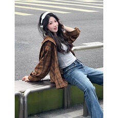 美式物理防晒肌理感格子衬衫男女情侣衬衣外套1001-1-cs180-P38，男装防晒衣，星座1001-1