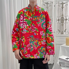 PK01东北大花布汉服春秋男女二人转抖音民族风农家乐年会演出，男装夹克，星座115A(原星座507）