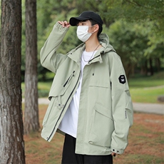 春秋户外冲锋衣男女同款防风防水连帽工装外套登山服夹克2481-P75，男装夹克，星座1403A