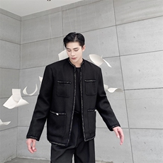 春季黑色小香风编制圆领气质男夹克外套韩版个性痞帅上衣117P135，男装夹克，星座901-1（原C217）