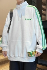 新款港风POLO衫立领华夫格印花卫衣休闲套头PL3325-P40控68，男装卫衣，星座717
