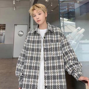 小香风外套男女潮牌宽松休闲百搭夹克2025春秋新款高级感格子衬衫图片