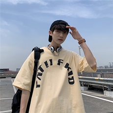 美式复古潮牌爱心重影印花五分袖男生夏季休闲宽松潮流圆领上衣，男装T恤，星座716-4