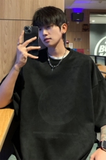 ！2025夏季新款男士烧花麂皮绒短袖T恤半袖TL2408特P25控48，男装T恤，电商B220
