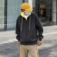 抖音得物二开美式高街重磅结构双层撞色连帽卫衣开衫外套W116，男装卫衣，电商A486