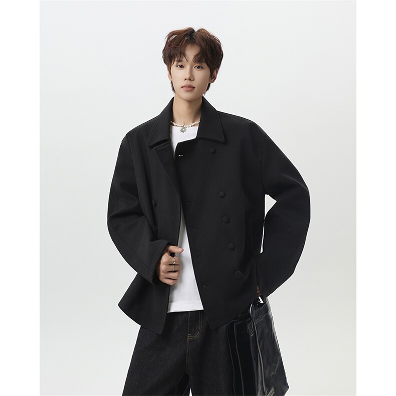 毛呢大衣男士短款秋冬季翻领宽松风衣韩版呢子外套夹克-F2478P105，男装夹克，电商B289