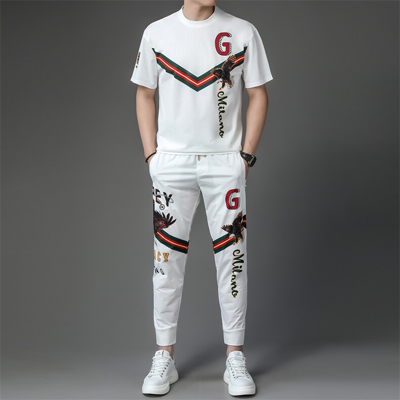 男士休闲百搭套装夏季2023新款圆领短袖t恤运动裤子两件套，男装休闲套装，电商B212（原钱塘6029）