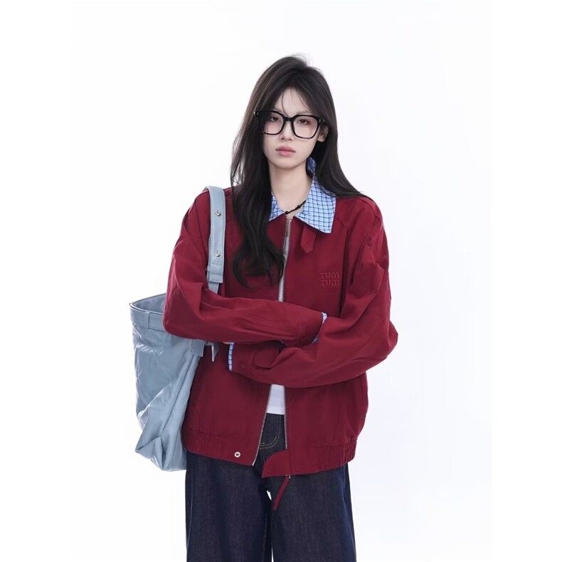 D66-P60格子衬衫拼接假两件卫衣女款秋冬大码休闲显瘦,男装衬衫,电商B323A