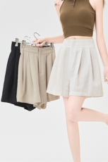 天丝麻料西装短裤女夏季薄款2025新款高腰a字阔腿花苞五分裤，女装短裤/热裤，梦白服饰厂