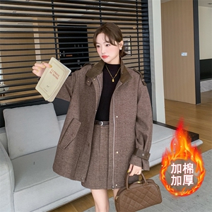 中长款加棉毛呢外套女装2024新款气质呢子大衣套裙