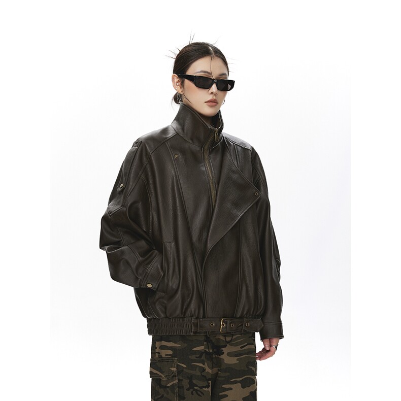 荔枝纹高端双层领廓形设计大码M-5XL机车皮衣JK78095特P108控178，男装皮衣，星座227-7