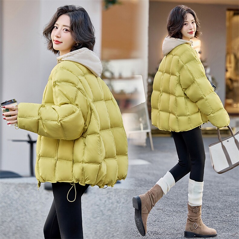 韩版2024冬季新款羽绒服女中长款时尚保暖白鸭绒黄色龟背外套潮，女装羽绒服，仟媚宠