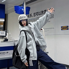 抖音得物高品质秋冬美式高街重磅结构辑明线纹理连帽卫衣外套W111，男装卫衣，电商A486