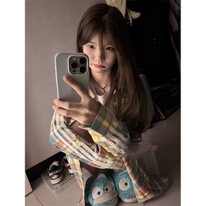 彩色格子衬衫外套女2025年洋气上衣设计感小众防晒衫薄款长袖衬衣图片