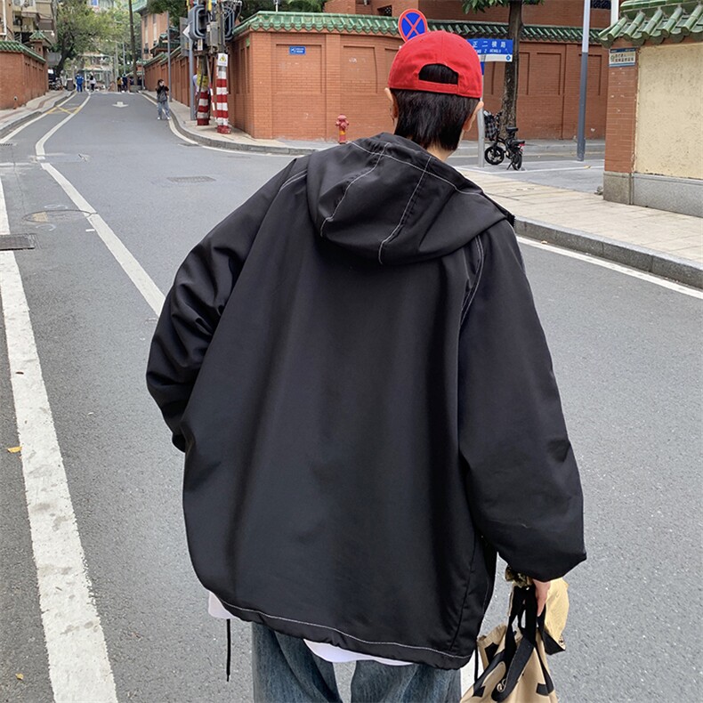 XZ213-19JK46-P88控108港风大码高街潮牌拼接连帽冲锋衣夹克外套,男装夹克,星座213