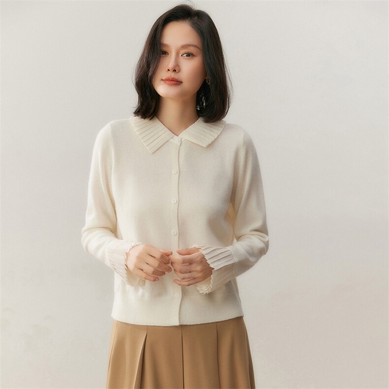2025百搭时尚简约假两件花边领子，女装羊绒衫，贝美羊绒