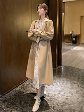 ByYou2025春季新款高级感中长款卡其色风衣外套女英伦风休闲大衣，女装风衣，依多米