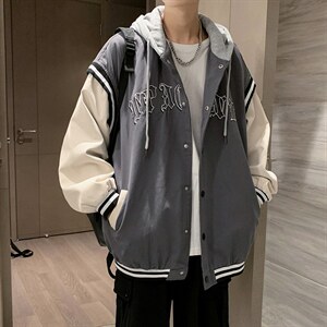 春秋潮牌宽松ins高街情侣上衣连帽拼接棒球服夹克男 W5417-P60图片