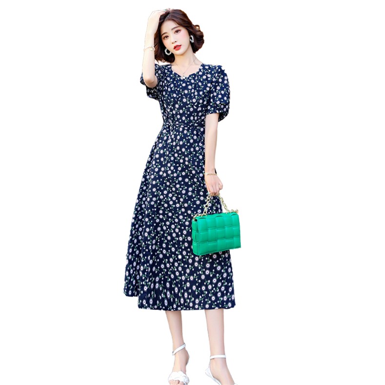印花时尚气质百搭优雅潮流中长款2021年夏季连衣裙,女装连衣裙,超帛