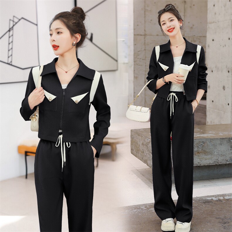 现货-休闲时尚套装女2024秋季新款洋气减龄气质百搭阔腿裤两件套,女装套装/套裙,霓裳依族