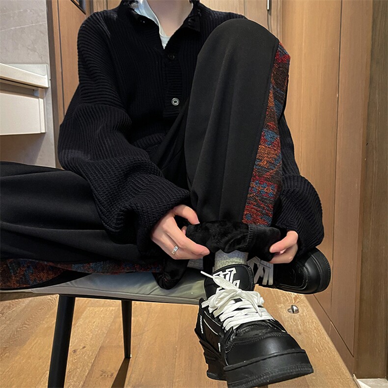 8XL-M民族拼接刺绣束脚卫裤男冬加绒加厚大码运动裤KZ024P45，男装休闲裤，电商B312