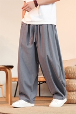 8XL-M亚麻弯刀裤直筒阔腿裤子男夏季宽松大码运动灯笼裤KZ068P60，男装休闲裤，电商B312