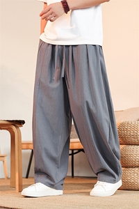 8XL-M亚麻弯刀裤直筒阔腿裤子男夏季宽松大码运动灯笼裤KZ068P60图片