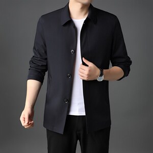 夹克男2023秋季商务休闲中年男士外套中老年男装翻领宽松秋装薄款图片