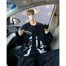 艺术剪影印花毛衣针织衫男宽松休闲圆领毛衣1001-1-M6030-P52，男装针织衫/毛衣，星座1001-1